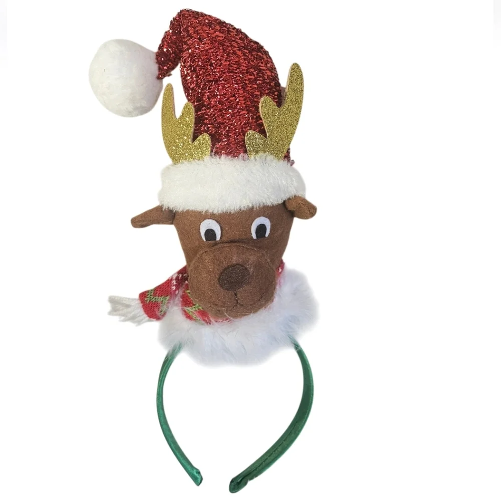 Festive Reindeer Headband Red Santa Hat Holiday Antlers Green Hair Accessory 14
